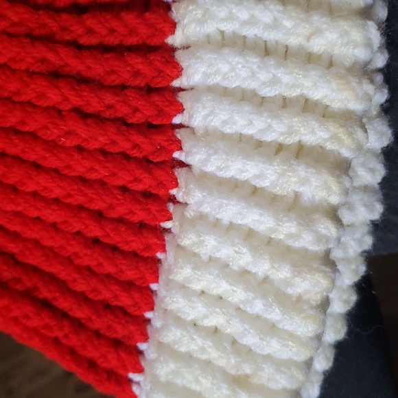 Handmade, crocheted, beanie, red & white , unisex, hat, one size fits most - Picture 3 of 6
